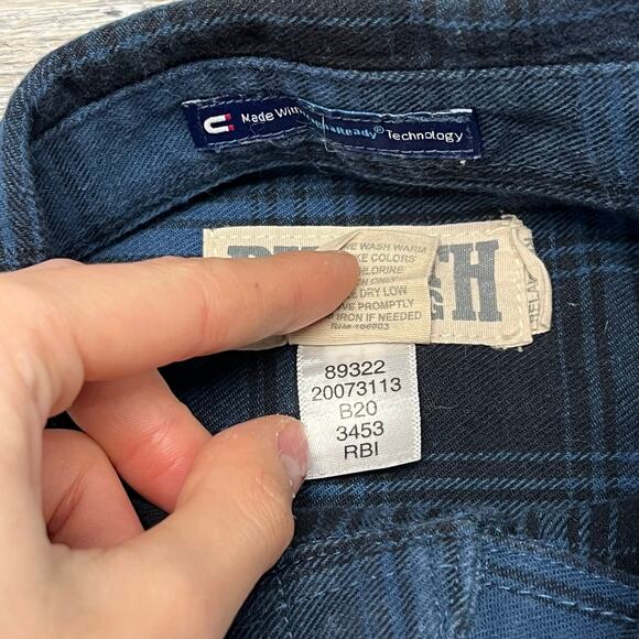 Duluth Trading Blue‎ Black Tartan Plaid Mens L Button Down Flannel Work Shirt - Picture 9 of 9